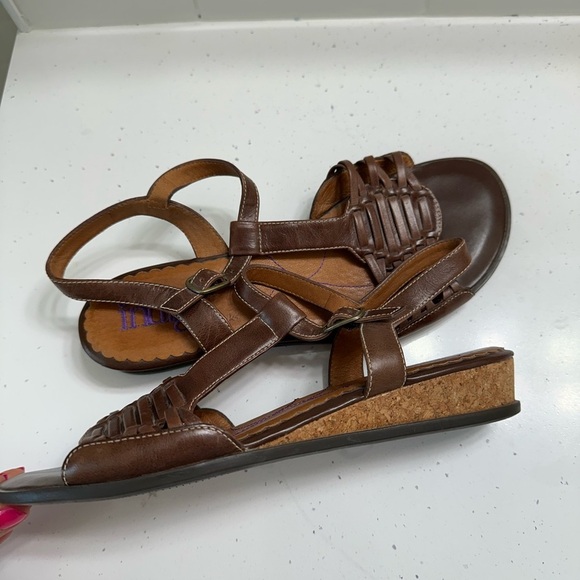 Clark’s Indigo Women’s Wedge Sandals 7.5 Brown Leather Adjustable Strappy Woven - Picture 4 of 8